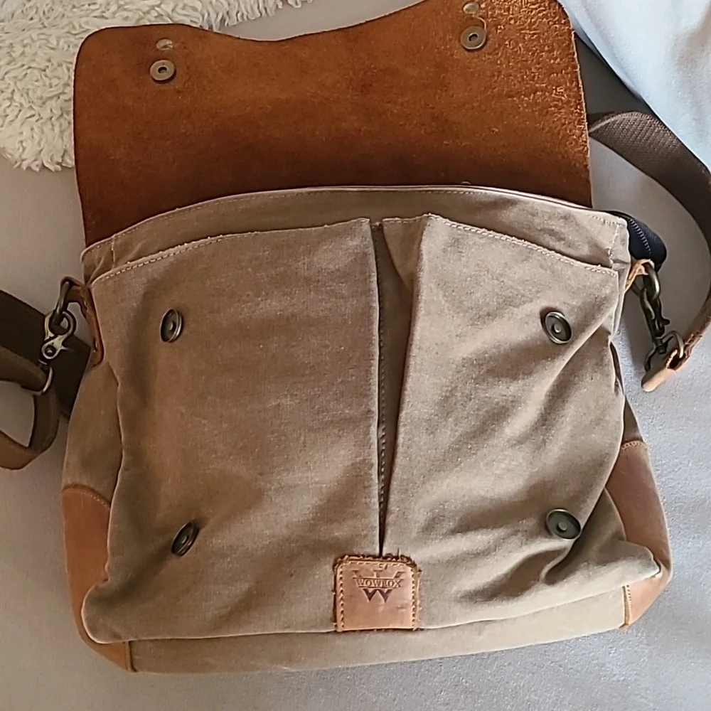 Brown Canvas and Leather Messenger Bag